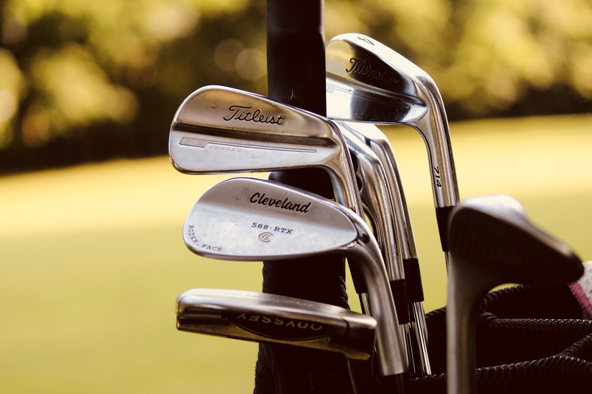Set of golf clubs in a bag